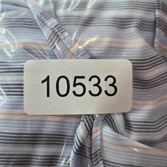 Womens Tahari Blue Striped Blouse Long Sleeve Button Down V-Neck Ruffle Cuff L - Picture 8 of 9